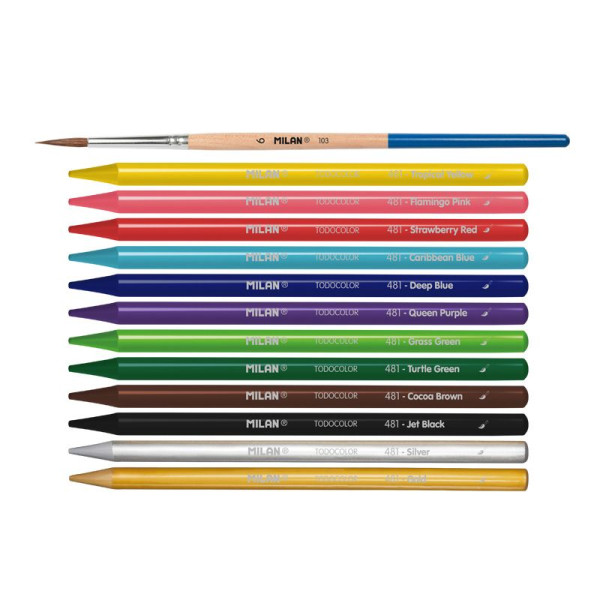 Crayons de couleur - Aquarelle - Sans bois - Pinceau inclus - 12 couleurs - Milan