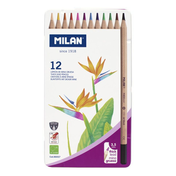 photo-Crayons de couleur - Mine épaisse - 12 couleurs - Boîte métal - Milan