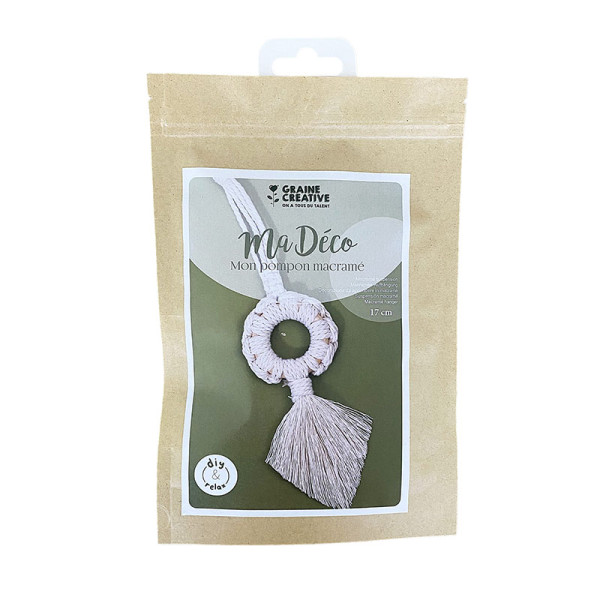 photo-Kit créatif - Macramé - Pompon à suspendre - Accessoires inclus - Graine créative