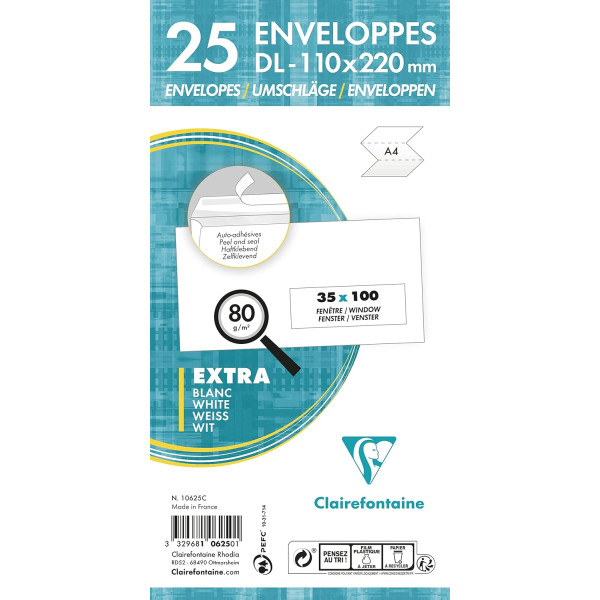 photo-Enveloppes - DL - 110x220mm - Auto-adhésives - Avec fenêtre - Paquet de 25