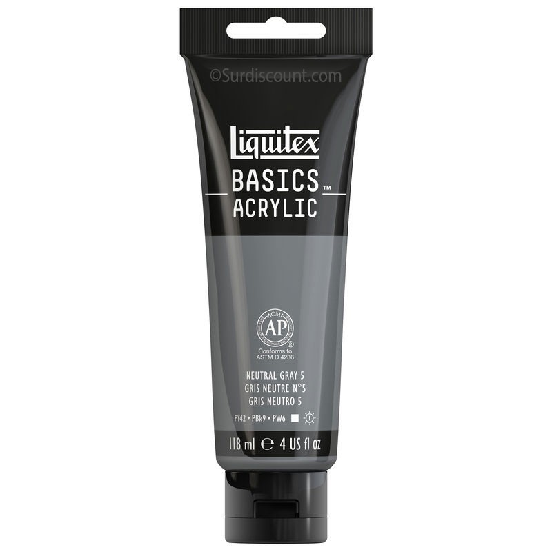 photo-Peinture acrylique - Gris neutre n°5 - 599 - Liquitex Basics acrylic - Tube 118ml