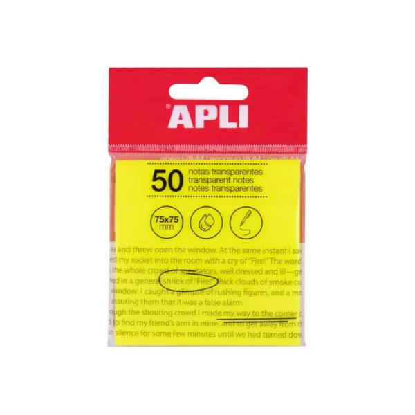 Note adhésives - Transparentes - De couleur jaune - 75x75mm - Apli