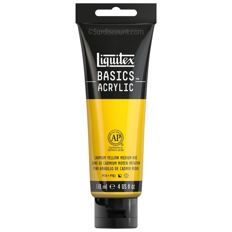 photo-Peinture acrylique - Jaune cadmium moyen - 830 - Liquitex Basics acrylic - Tube 118ml