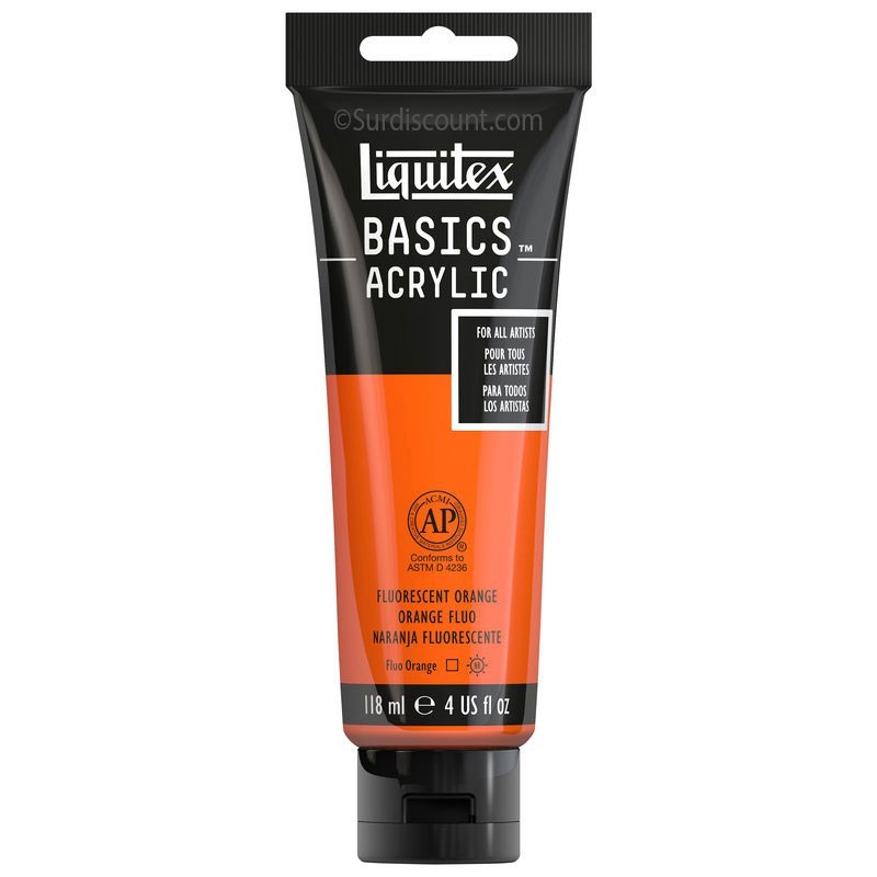 photo-Peinture acrylique - Orange fluorescent - 982 - Liquitex Basics acrylic - Tube 118ml
