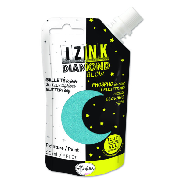 Photo - Peinture tout support - Pailletée et phosphorescente - Bleu ciel - 60ml - IZINK - Diamond glow