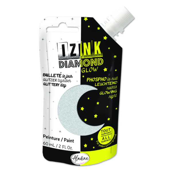 Photo - Peinture tout support - Pailletée et phosphorescente - Argent - 60ml - IZINK - Diamond glow
