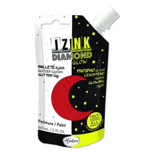 Photo - Peinture tout support - Pailletée et phosphorescente - Rouge - 60ml - IZINK - Diamond glow
