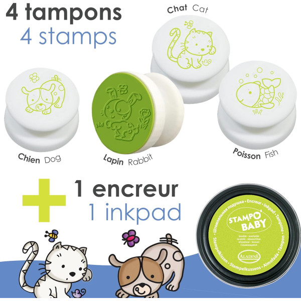 Tampons encreur - Pour enfant - Animaux - Encre lavable - Dès 2 ans - Aladine