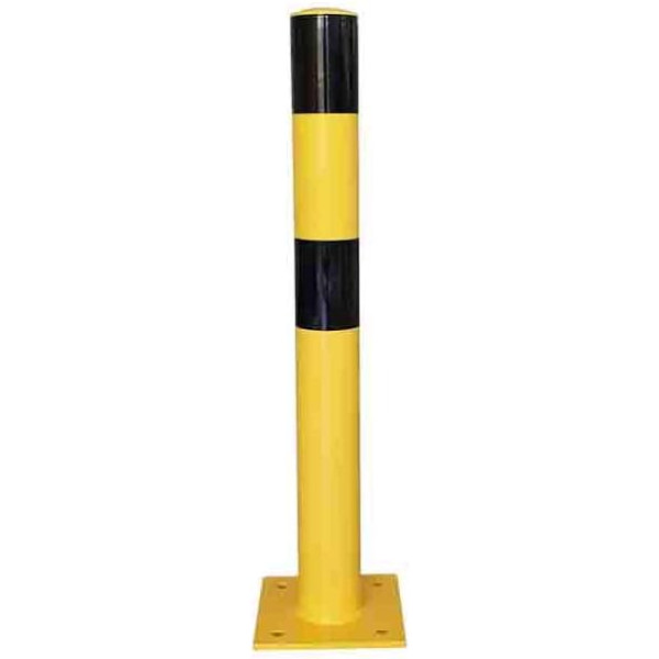 photo-Poteau de sécurité - Acier - Jaune et noir - 90mm diamètre - 800mm hauteur - A sceller