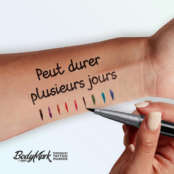 8 stylos de tatouage temporaire + 3 pochoirs - Assortis couleurs - BIC - BodyMark
