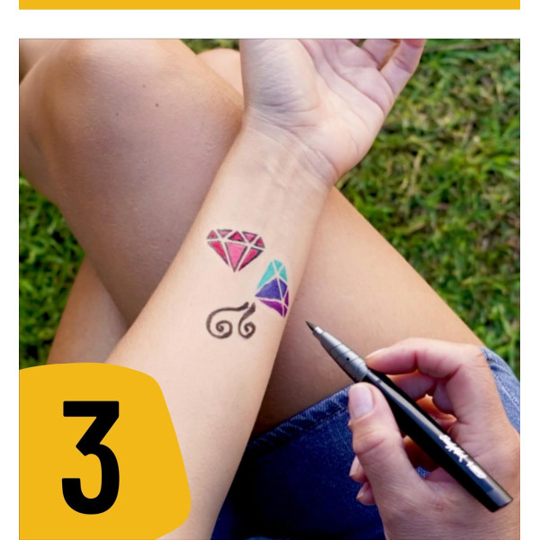 8 stylos de tatouage temporaire + 3 pochoirs - Assortis couleurs - BIC - BodyMark