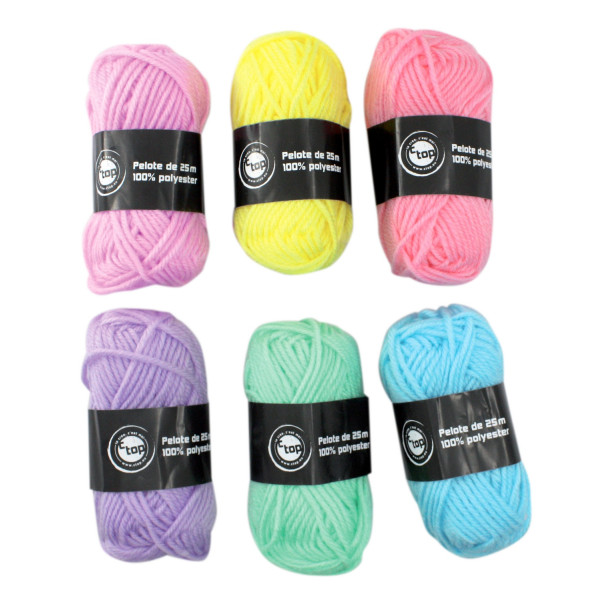 Photo - Lot de 6 pelotes de laine - Couleurs assorties - 25 m - Ctop