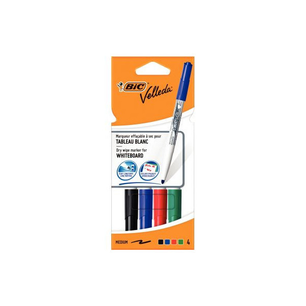 Photo - Pochette de 4 marqueurs effaçables - Velleda 1741 - Assortiment - Bic