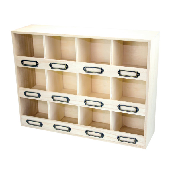 Photo - Commode - 12 compartiments avec porte-étiquettes - Bois - A décorer - Ctop