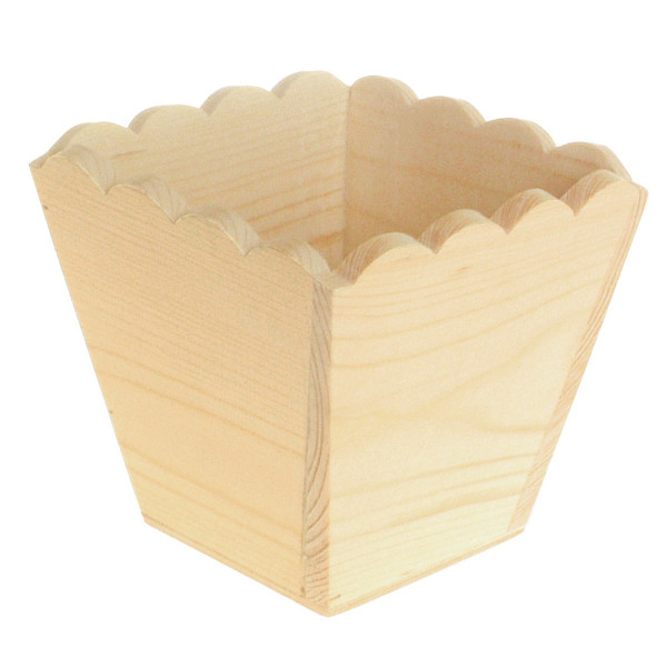 Cache pot - Bords ondulés - Bois - A décorer - 11 x 11 x 10 cm - Ctop