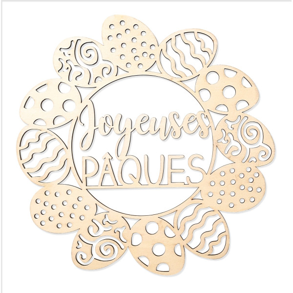 Couronne - Joyeuses Pâques - Bois - A décorer - 30 cm de diamètre - Ctop