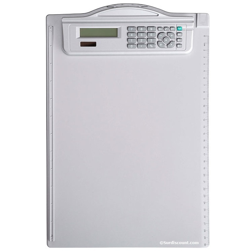 photo-Porte-bloc - Pour documents A4 - Calculatrice intégrée - Clip métal - PVC - Maul