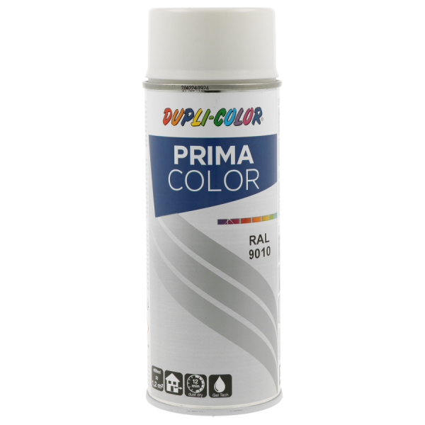 photo-Bombe de peinture acrylique - Blanc - RAL 9010 - Brillant - Tous supports - Prima Color - 400ml