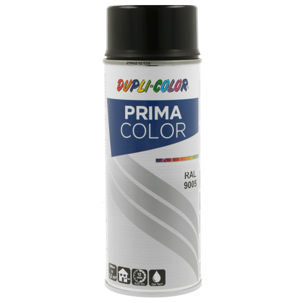 photo-Bombe de peinture acrylique -Noir - RAL 9005 - Brillant - Tous supports - Prima Color - 400ml
