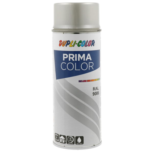 photo-Bombe de peinture acrylique - Alu blanc - RAL 9006 - Satiné - Tous supports - Prima Color - 400ml