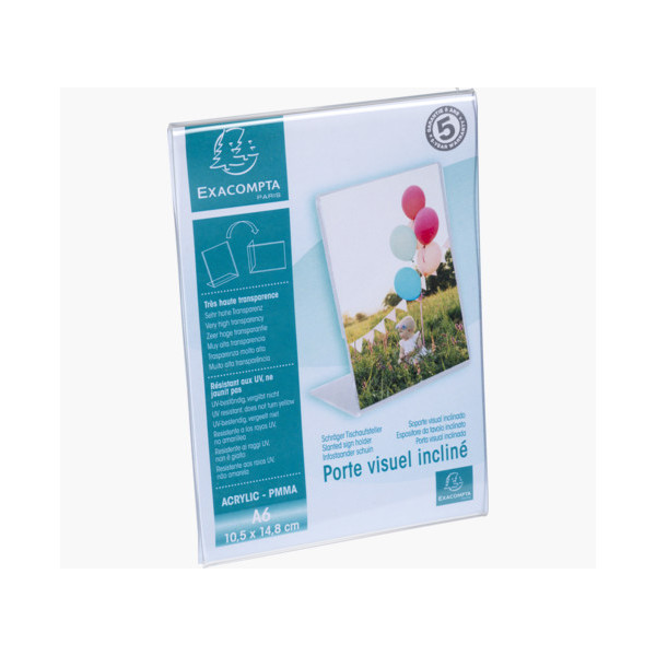 Porte-visuel - Présentoir - A6 - Incliné - Transparent - Pour photo, menu, document