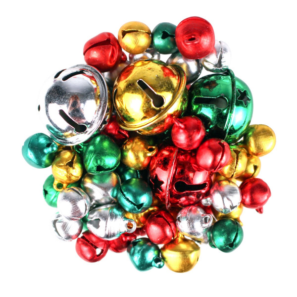 photo-Grelots - Clochettes - Couleurs de noël - 1,5 à 2,6cm - 60 pièces