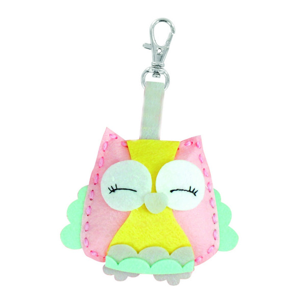 photo-Kit loisirs créatifs - Je crée un porte-clés en feutrine - Hibou - Couleurs pastels