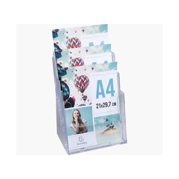 photo - Distributeur - Présentoir - Prospectus - A3 - 3 compartiments - Transparent