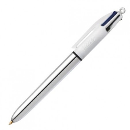 photo-Stylo bille - 4 couleurs - Pointe moyenne - Bic - Corps couleur argent