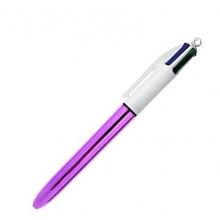 photo-Stylo bille - 4 couleurs - Pointe moyenne - Bic - Corps couleur violet métallisé