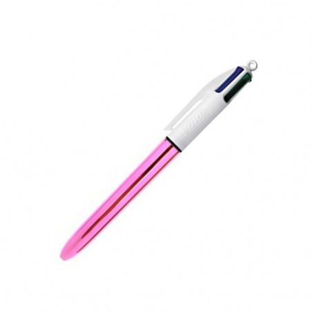 photo-Stylo bille - 4 couleurs - Pointe moyenne - Bic - Corps rose métallisé