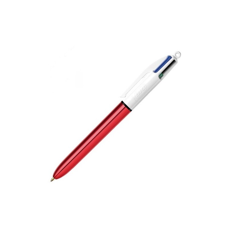 Stylo - 4 Couleurs - Pointe Moyenne - Bic - Corps Métal Rouge pas cher