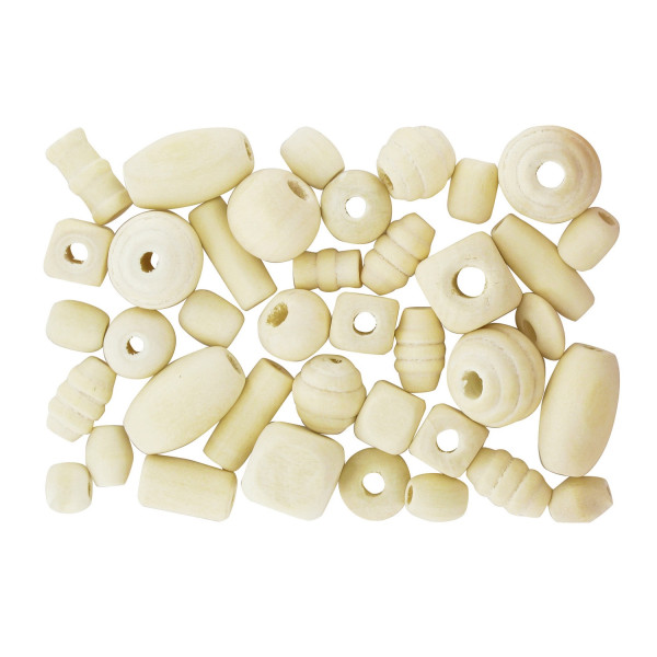 photo - Perles en bois naturel - Assortiment de formes - de 0,5 à 2 cm - 50 g