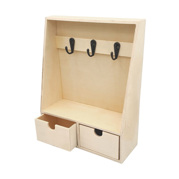 photo - Etagère - Porte-clés - 2 tiroirs - Bois - A personnaliser - 27x21x8 cm