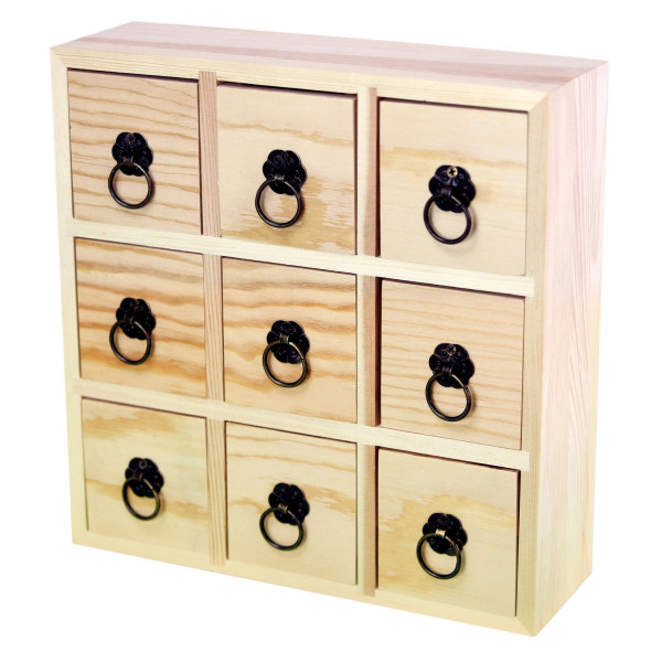 photo - Commode - 9 compartiments - bois - A décorer - 22x22,5x7 cm