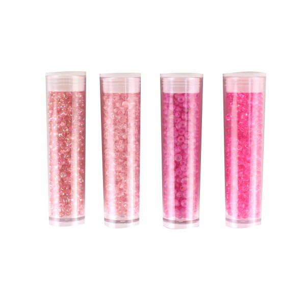 photo - Perles de rocaille - Nuances de rose - Bijoux bracelets colliers - 4 tubes