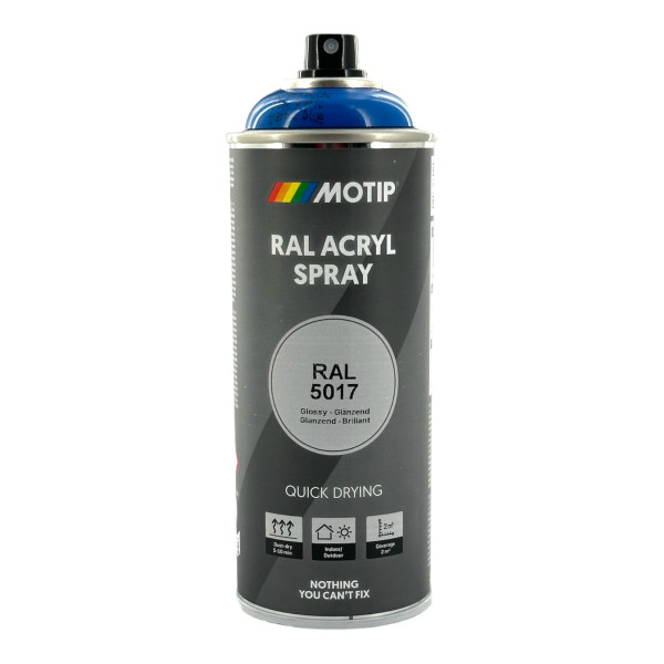 photo-Bombe de peinture - Bleu trafic - RAL 5017 - Brillant - Acrylique - Tous supports - MoTip - 400ml