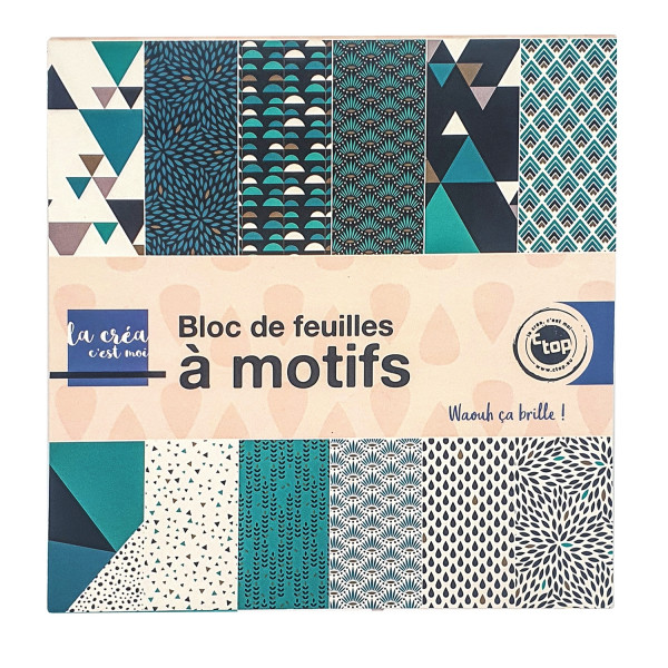 photo-Papier pour origami - Motif graphique - Bleu/Vert/Blanc - 15x15cm - 24 feuilles