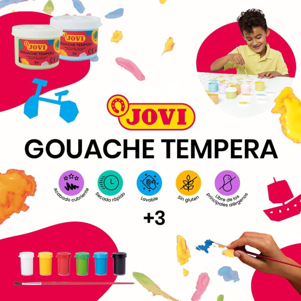 Gouache - Pour enfant - Ecole - Arts plastiques - 6 couleurs - Jovi