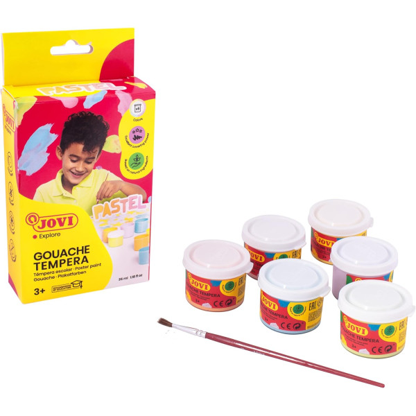 Gouache - Enfant dès 3 ans - Ecole - Arts plastiques - 6 couleurs pastel - Jovi