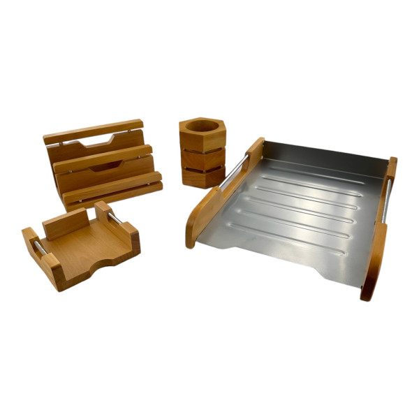 Set de bureau - Pot à crayons - Boîte à courrier - Porte-lettres - Vide-poche - Bois clair