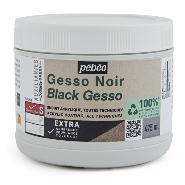 photo-Gesso - Noir - Apprêt - Mate - Toutes techniques - Extra couvrant - Pébéo - 475ml