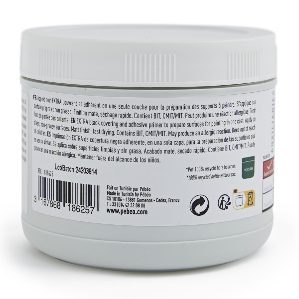 Gesso - Noir - Apprêt - Mate - Toutes techniques - Extra couvrant - Pébéo - 475ml