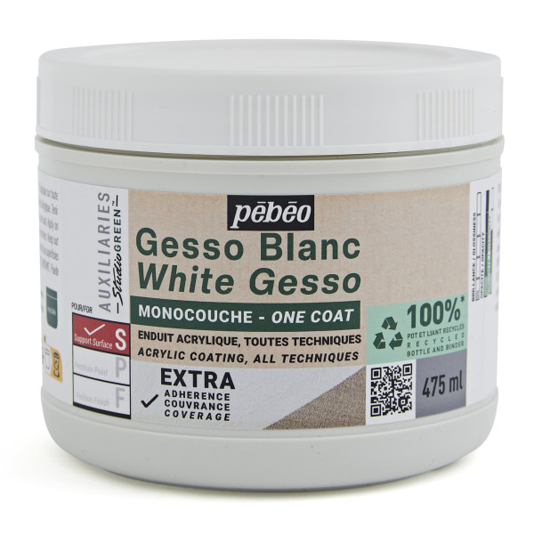 photo-Gesso - Blanc - Apprêt - Monocouche - Toutes techniques - Extra couvrant - Pébéo - 475ml