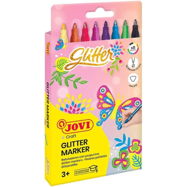 photo-Feutres de coloriage - Avec paillettes - 8 couleurs - Enfant dès 3 ans - Jovi
