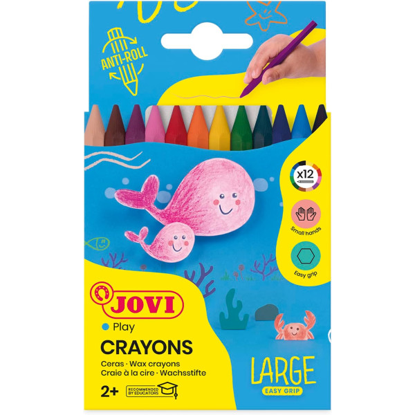 photo-Crayons de couleur - Cire - Résistant - 12 couleurs - Easy grip - Jovi