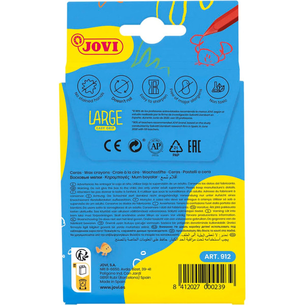 Crayons de couleur - Cire - Résistant - 12 couleurs - Easy grip - Jovi