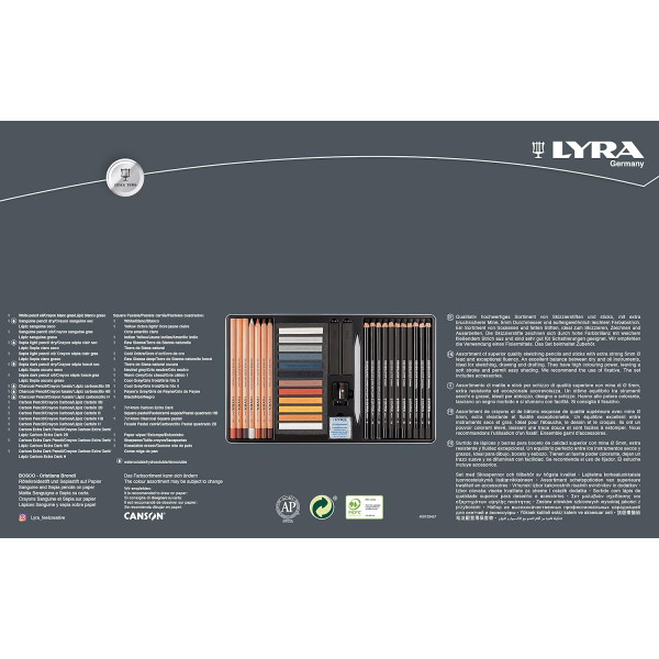 Crayons de couleur - Pastels - Dessin - Beaux-arts - Coffret métal - 48 pièces - Lyra