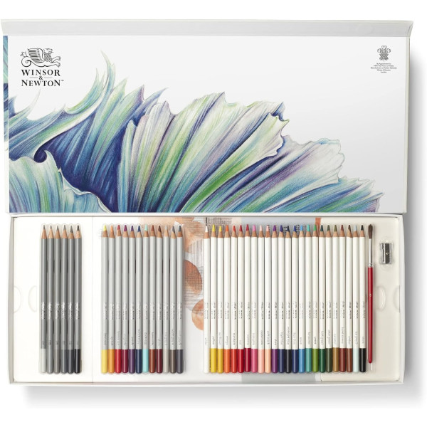 photo-Coffret - Crayons de couleur - Graphite - Beaux-arts - Winsor et Newton - Collection - 45 pièces