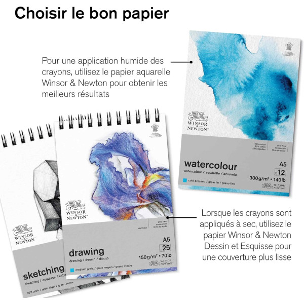 Coffret - Crayons de couleur - Aquarelle - Beaux-arts - Winsor et Newton - Collection - 50 pièces